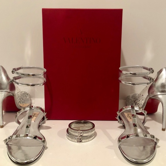 VALENTINO ROCKSTUD SILVER  SANDALS - Picture 4 of 8